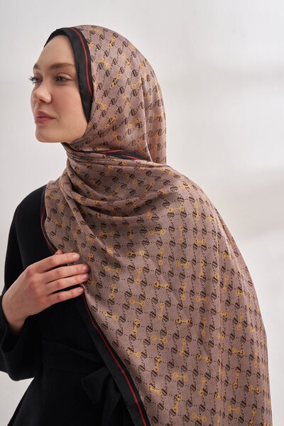 ARMANDA Monogram desenli Ithal Vual Şal - Açık Vizon-Siyah