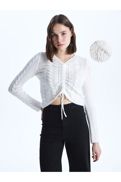 LC Waikiki Pulover de damă cu mânecă lungă cu decolteu în V