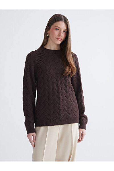 LC Waikiki طاقم الرقبة سترة تريكو المرأة منقوشة الذاتي