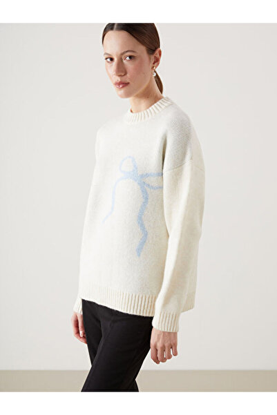 LC Waikiki Crew Neck Ribbon Printed Women's Knitwear Sweater