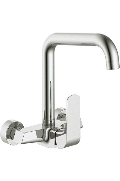 HESANIT Elit single-handle wall-mounted kitchen sink faucet, polished steel, 7003SSB