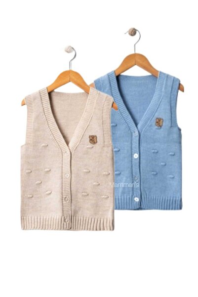 Mamman's 2-Piece Knitted Sweater Vest, Buttoned Baby Girl and Boy Winter Vest Set