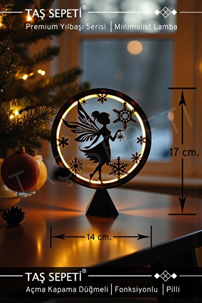 TAŞ SEPETİ Kar Taneli Peri Temalı Yılbaşı Süsü Lambası | Premium Yılbaşı Serisi | Pilli | Fonksiyonlu Düğmeli
