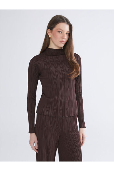 LC Waikiki Lcwaikiki Basic Brown Mock Neck Textured Women's Bodysuit