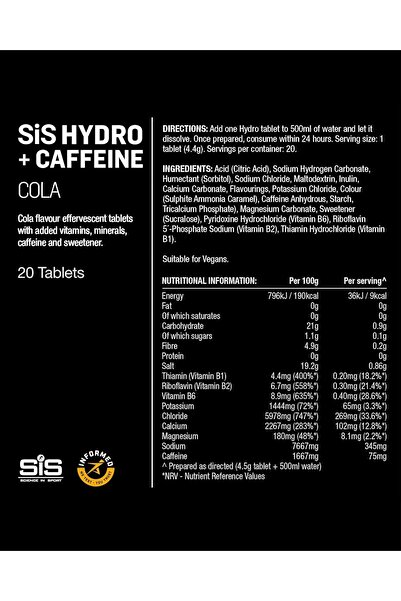 Science in Sport SiS GO Hydro Cola & Caffeine Tablets - 20 Tablets