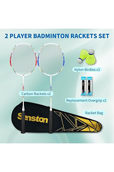 Senston Badminton Set — 2 Graphite-Shaft Rackets, 2 Nylon Shuttlecocks, 2 Grips & Carry Bag