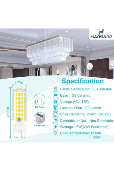 Generic Hansang G9 LED Bulb 6W (60W equiv), 88 LEDs, Daylight 6000K, Non-Dimmable, Pack of 6