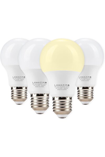 Lawazim لمبة LED 9 وات A60 E27 - عبوة من 4 قطع، أبيض دافئ 3000 كلفن، ما يعادل...