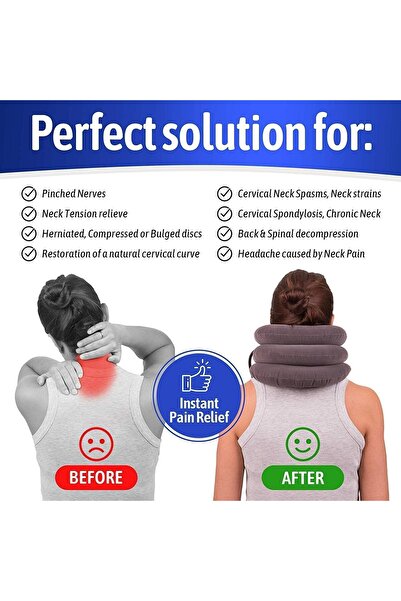 Generic Inflatable Adjustable Neck Traction Device for Pain Relief Support Collar Pillow - Gray (S)
