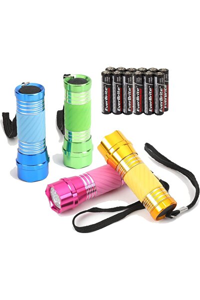 EVERBRITE 4-piece Mini LED Flashlights, 90mm, Glow-in-the-Dark Colored, Batteries Included