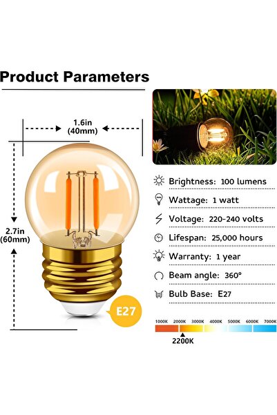 Generic Hcnew G40 E27 1W LED Bulb 2200K Warm White Retro Edison - 2 Pack