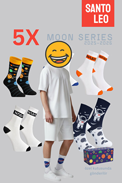 SANTO LEO 5-Piece Moon Patterned Socks Set - Gift Set - Boxed Socks - Cotton Socks - Socket Socks