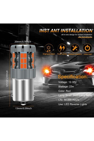 Generic UPXSXT 1156 BA15S P21W مصباح LED أحمر للفرامل/المؤخرة - 30-SMD، 25 واط، 4000 لومن، CANBUS