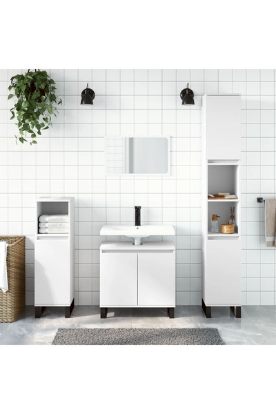 vidaxl خزانة حمام بيضاء 30x30x190 سم من الخشب الهندسي