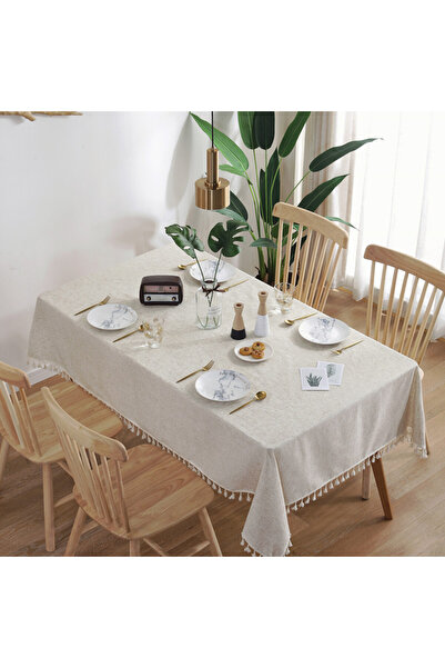 Generic Tablecloth for Tables Tassel Cotton Linen Waterproof Spill proof Wrinkle Tablecloth Kitchen Dinning