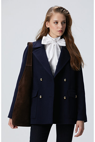 Network Lacivert Yün Karışımlı Kaban