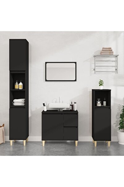vidaxl خزانة حمام سوداء 65x33x60 سم من الخشب الهندسي