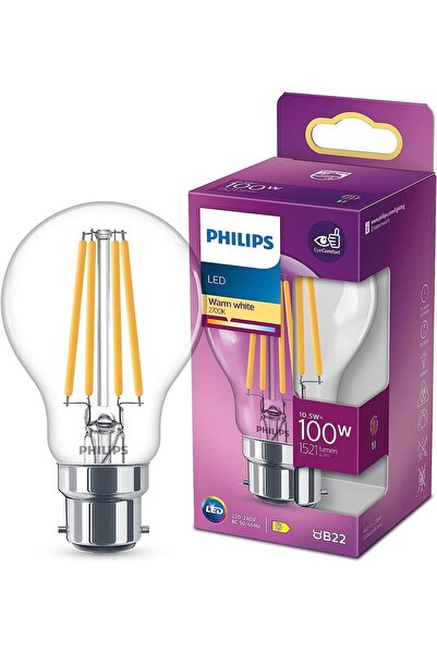 Philips LED Classic A60 B22 10.5W (100W eq) Warm White 2700K Non-Dimmable