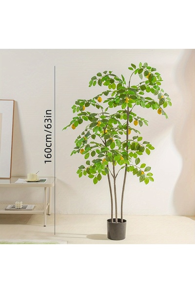 SCHENKERO شجرة ليمون اصطناعية بطول 160 سم مع أغصان زيتون وفواكه طبيعية