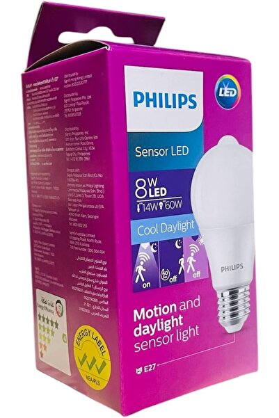Philips LED Motion Sensor Bulb 8-60W A60 E27 Daylight (Cool White)