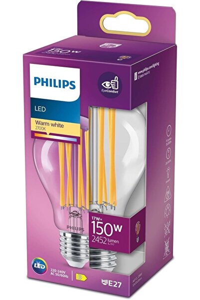 Philips Classic Premium LED Bulb A67 Clear (E27) 17W - 150W Equivalent, Warm White 2700K, Non-dimmab