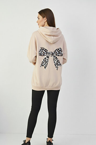 KOZİA OUTDOORS Women's Hooded Oversized Sweatshirt with Leopard Bow Pattern o...