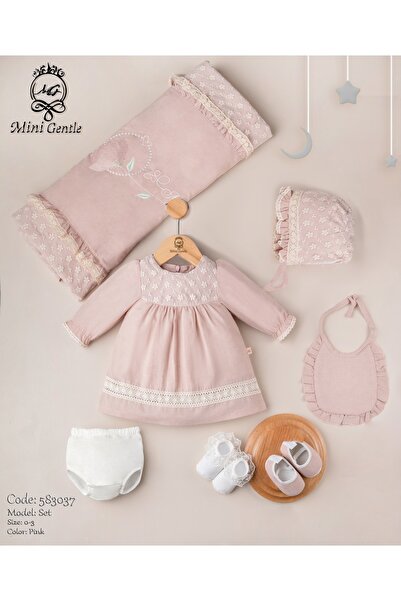 Baby shine طقم استقبال فستان بناتي 100% من القطن الطبيعي- 7 قطع (دانتيل زهرة الياسمين)