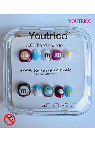 Youtrico Children's Fake Nails 100% Handmade Cartoon Green, Safe for 3+ ，M