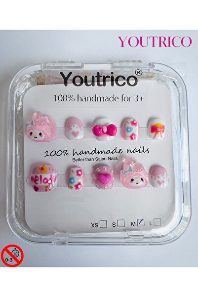 Youtrico Children's Fake Nails 100% Handmade Cartoon Green, Safe for 3+ ，M