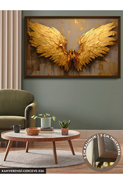 Evinemoda Gold Melek Kanatları Tek Parça Çerçeveli Kanvas Tablo