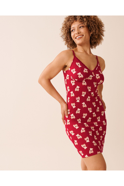 La Vie en Rose قميص نوم ناعم للغاية بطبعة دب تيدي