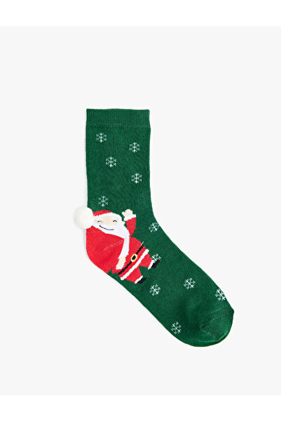 Koton Christmas Themed Cotton Socks with Pompom Detail