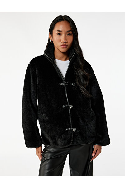 Koton Uzun Kollu Düğmeli Kruvaze Peluş Ceket