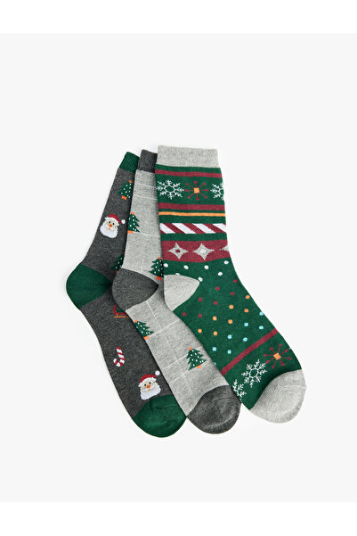 Koton Многоцветен комплект от 3 чифта чорапи с коледна тематика