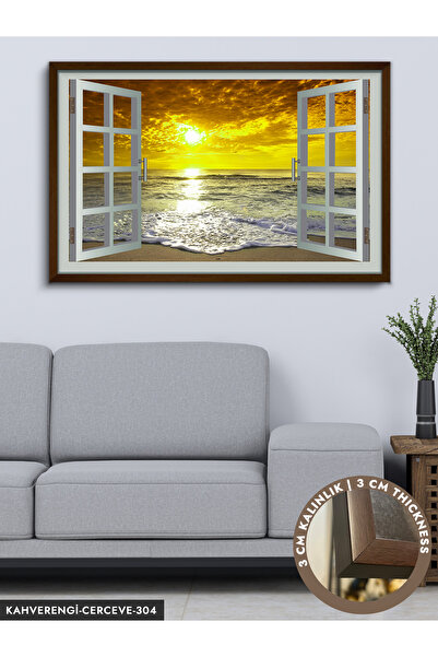 Evinemoda Denize Açılan Pencere Tek Parça Çerçeveli Kanvas Tablo