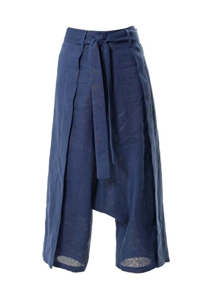 Metamorphoza Linen Drop-Crotch Pants In Blue - Size S