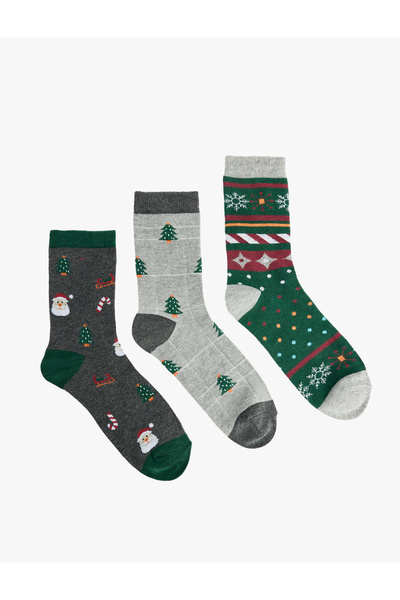 Koton Многоцветен комплект от 3 чифта чорапи с коледна тематика