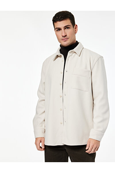 Koton Viscose Blend Pocket Detailed Long Sleeve Buttoned Classic Collar Shirt Jacket