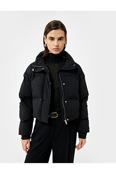 Koton Mock Neck Long Sleeve Water Repellent Crop Puffer Coat