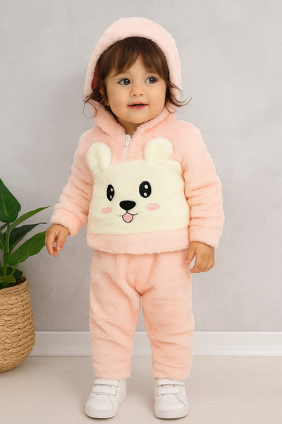 Arı Bebe Baby Girl Welsoft Hooded Collar Zippered Rabbit Embroidered Tracksui...