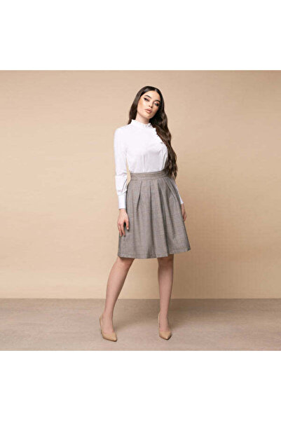 Minimalis Elegant women's grey checked midi fabric skirt