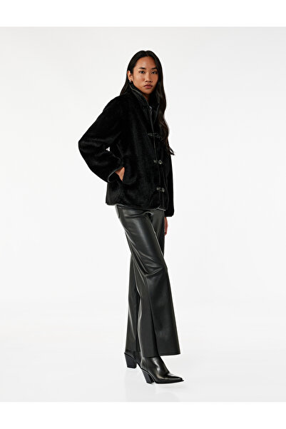 Koton Uzun Kollu Düğmeli Kruvaze Peluş Ceket