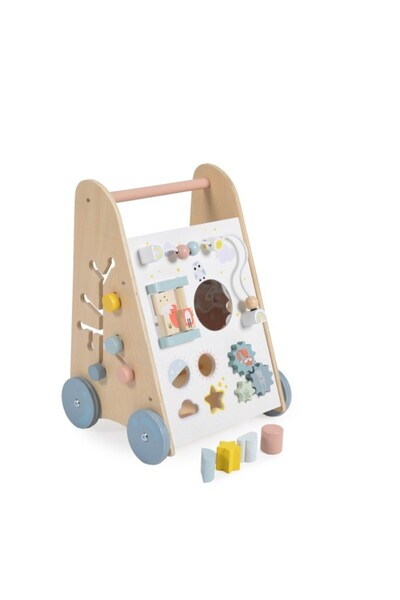 Moni Toys Premergător din lemn pentru bebeluși, multicolor, activități de dezvoltare, recomandat pentru 12+ luni