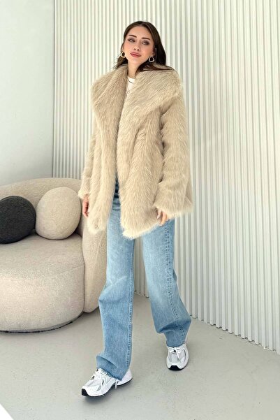 Melike Tatar Αντίκα παλτό με συνθετική γούνα 32-6204-1