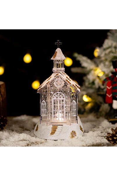OEM Christmas Decoration, Transparent Church Model with Glitter, LED Lighting and Z Effect