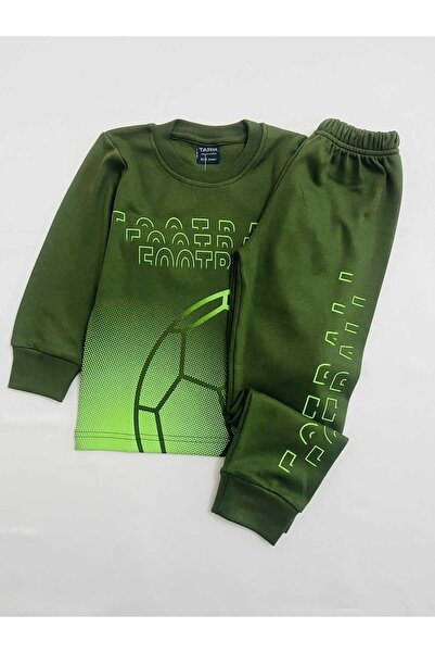 Tarık Boys' 100% Cotton Interlock Khaki Top B Printed Crew Neck Long Sleeve Pajama Set