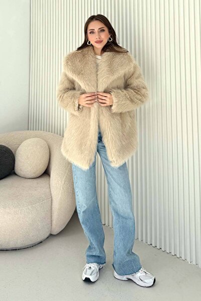 Melike Tatar Αντίκα παλτό με συνθετική γούνα 32-6204-1