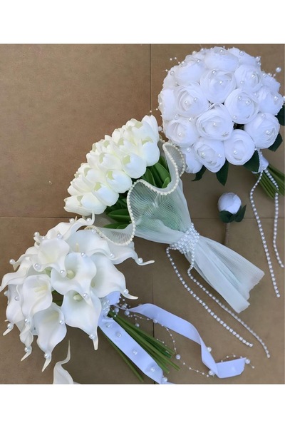 Diana Accessory ISLAK LALE İNCİ DETAY ŞAKAYIK İNCİ DETAY GALA 3LÜGELİNBUKET