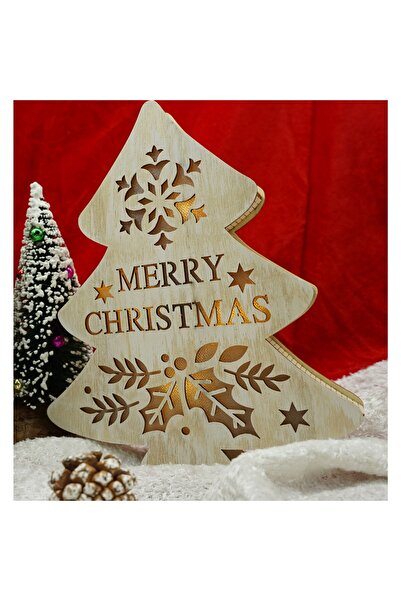 OEM Luminous decoration, Christmas tree model with Marry Christmas inscription, white, length: 19 cm, width: 3