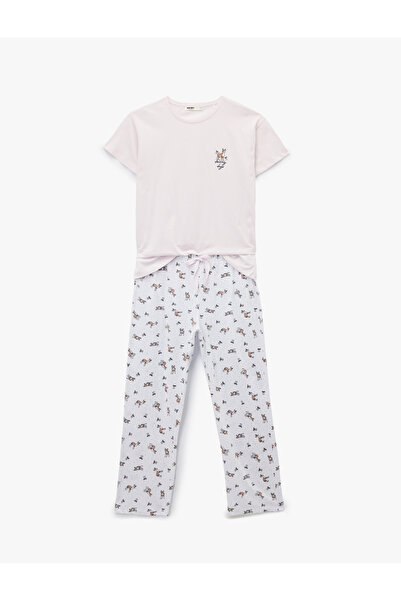 Koton Crew Neck Short Sleeve Printed Cotton Pajamas Set
